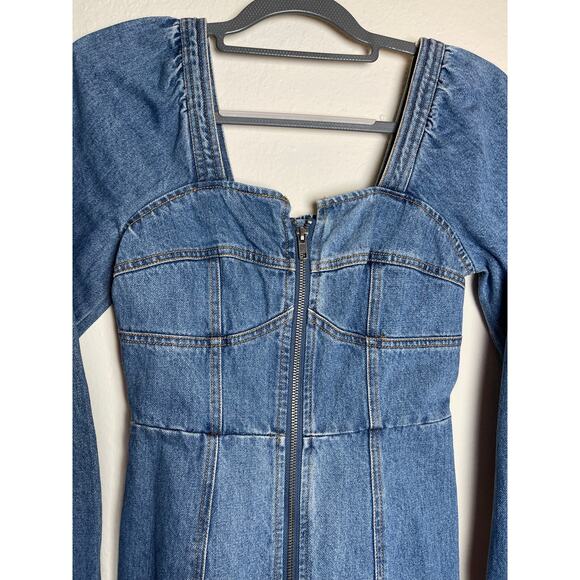 Future Collection Women's Puff Sleeve Square Neck 70s Bohemian Denim Dress 0 - Picture 9 of 16